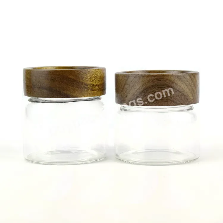 Custom 2oz 3oz 4oz Child Resistant Glass Storage Container Jars With Smell Proof Wooden Lids