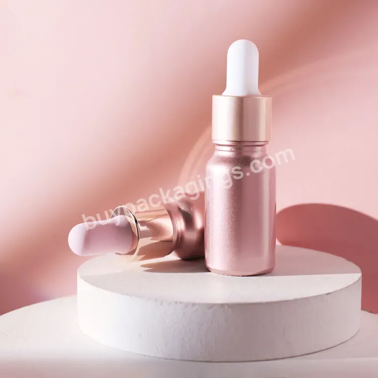 Custom 30 50 100 Ml Pink Rose Gold Cosmetic Essential Oil Face Serum Luxury Round Glass Dropper Bottle Packaging