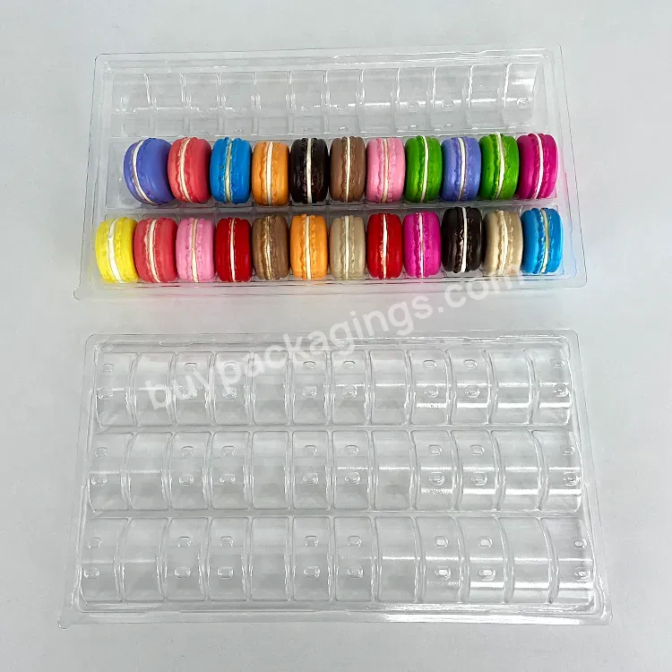 Custom 30 Cavity Macaron Biscuit Container Tray Clear Plastic Blister Packaging With Lid