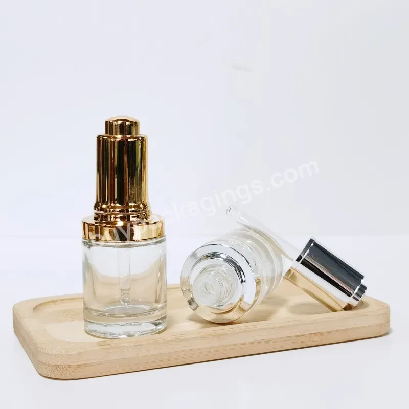 Custom 30 Ml Empty Luxury Essential Oil Flat Shoulder Clear Glass Serum Airless Push Pump Bottles