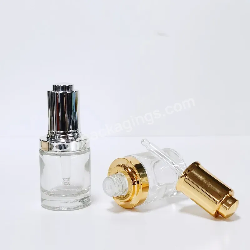 Custom 30 Ml Empty Luxury Essential Oil Flat Shoulder Clear Glass Serum Airless Push Pump Bottles