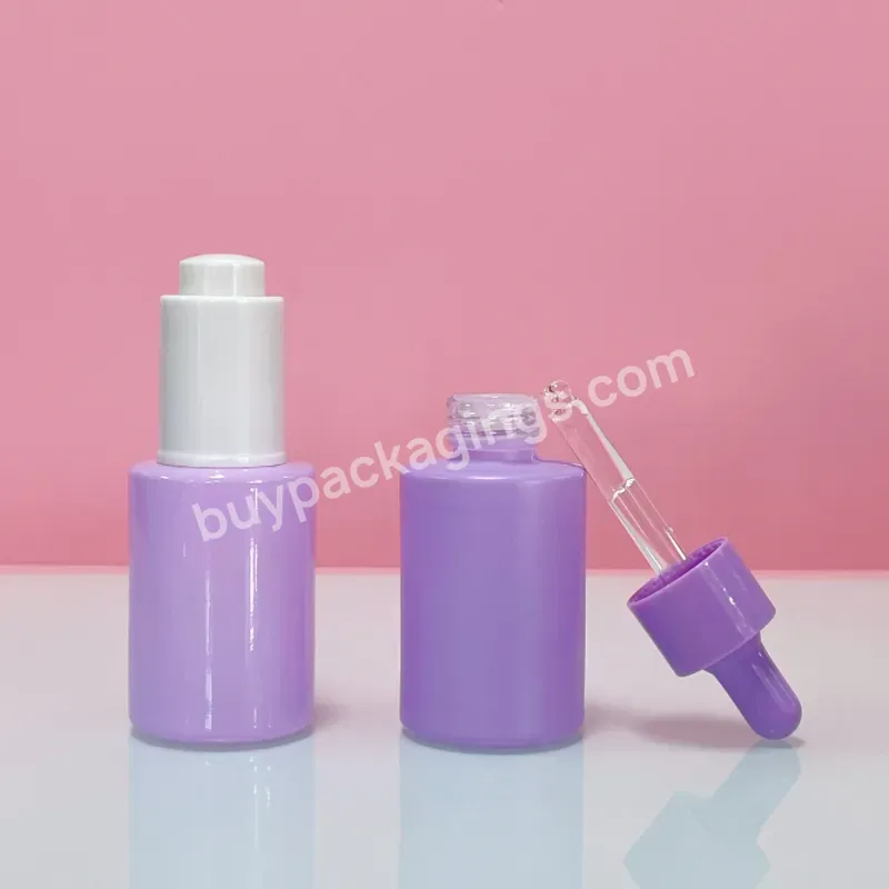 Custom 30ml Push Button Pump Clear Thick Cylinder Glass Cosmetic Dropper Packaging Serum Glass Bottle With Push Button Dropper