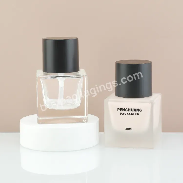 Custom 30ml Square Foundation Bottle Amber Clear Lotion Pump Bottle With Black Cap 1oz Glass Liquid Foundation Bottle