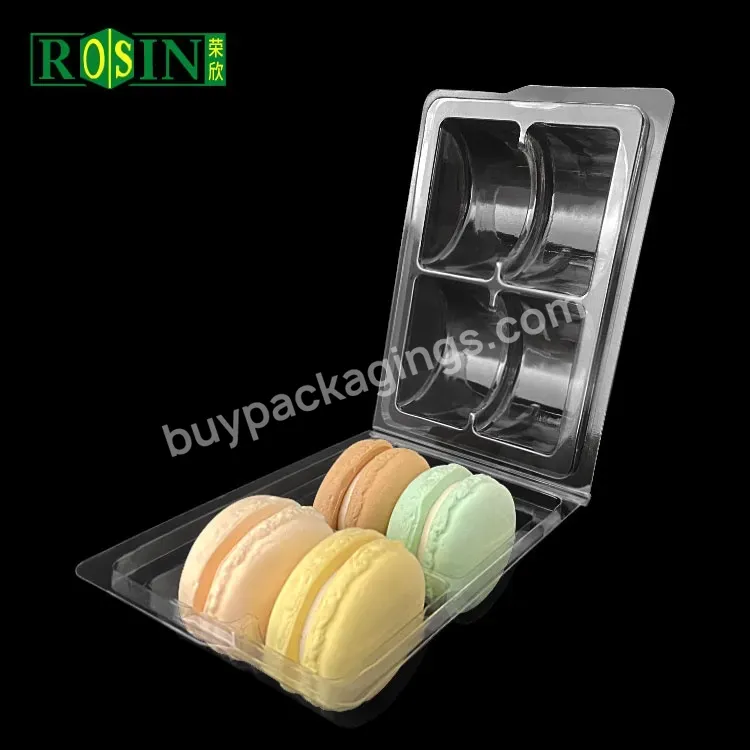 Custom 4 Cavity Clamshell Clear Food Container French Plastic Macaron Cookie Packaging