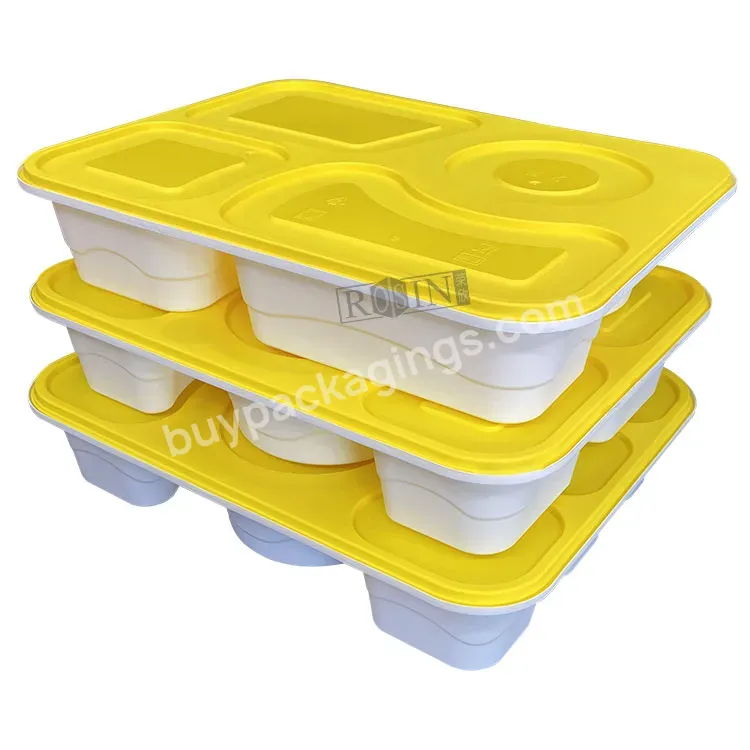 Custom 4 Cavity Leakproof Food Lunch Box Packaging Container With Round Sealed Plastic Soup Bowl Compartment Takeaway Lunch Box