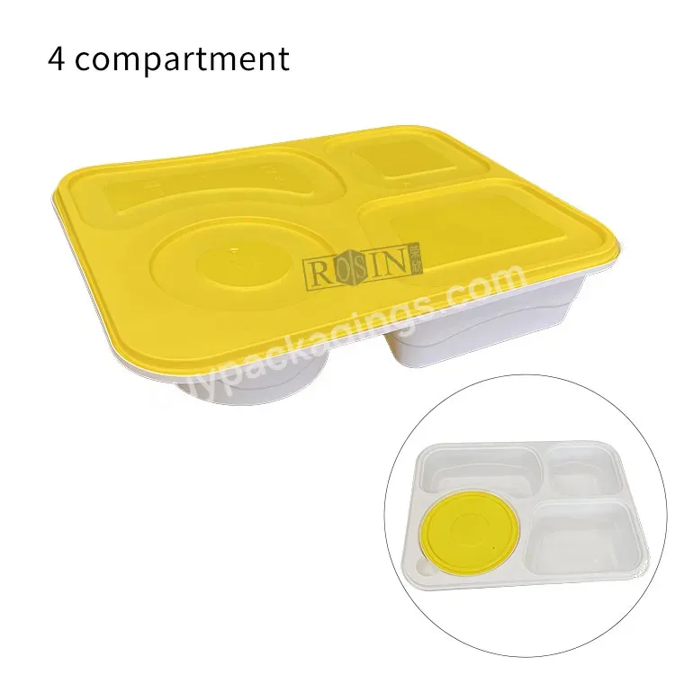 Custom 4 Cavity Leakproof Food Lunch Box Packaging Container With Round Sealed Plastic Soup Bowl Compartment Takeaway Lunch Box