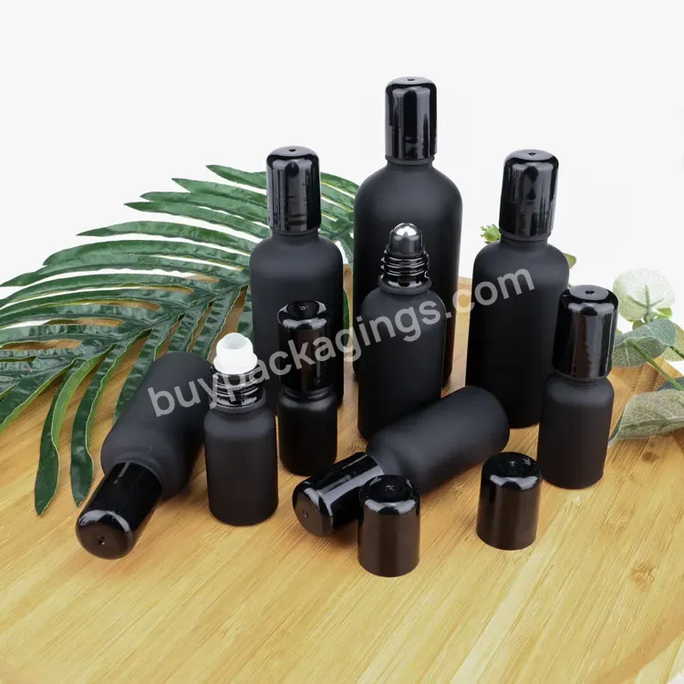 Custom 5 10 15 20 30 50 100ml Round Glass Bottle Black Empty Roll On Perfume Oil Bottle Frosted Roller Bottle