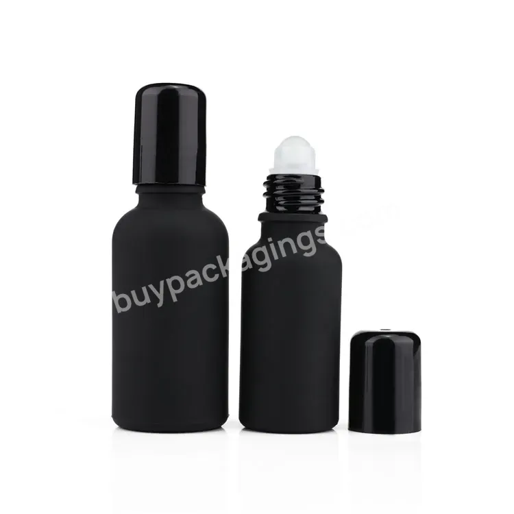 Custom 5 10 15 20 30 50 100ml Round Glass Bottle Black Empty Roll On Perfume Oil Bottle Frosted Roller Bottle