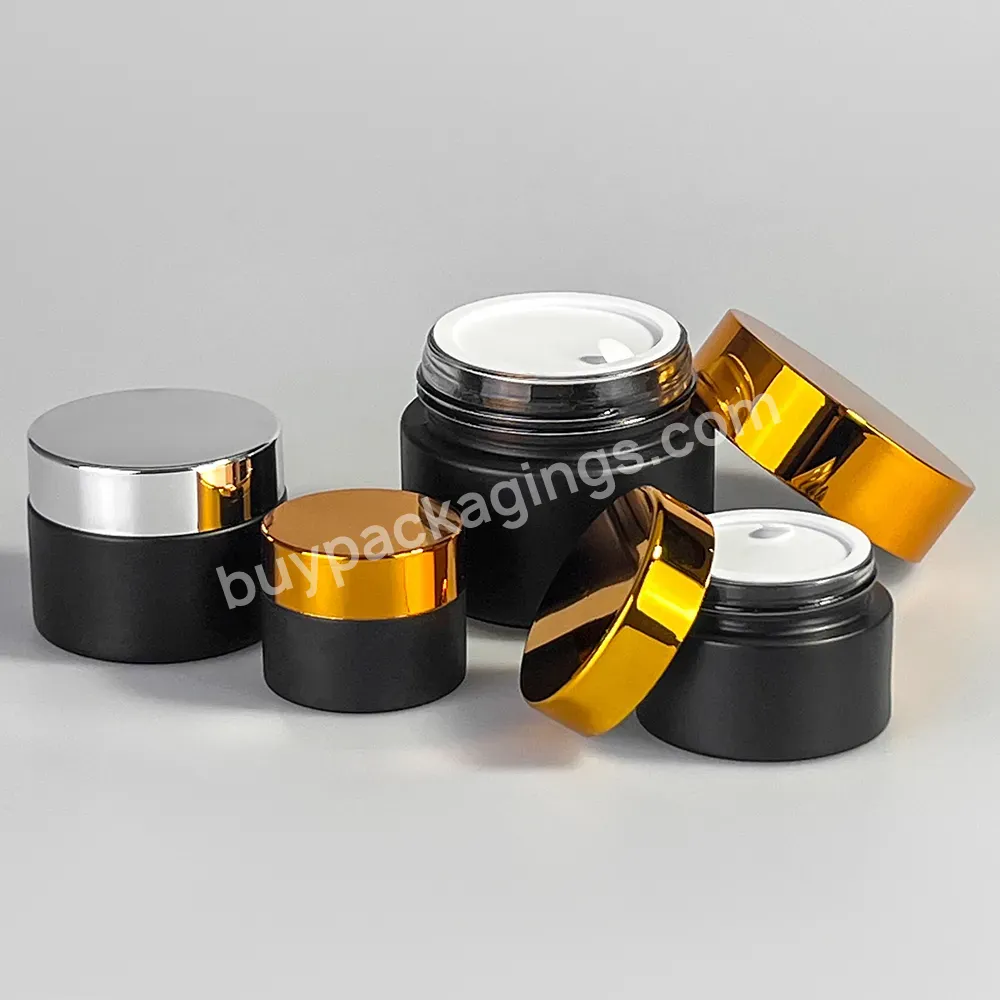 Custom 50g 100g Matte Black Cosmetics Jars Amber Luxury Empty Skincare Packaging Frosted Glass Face Cream Jar With Screw Lid