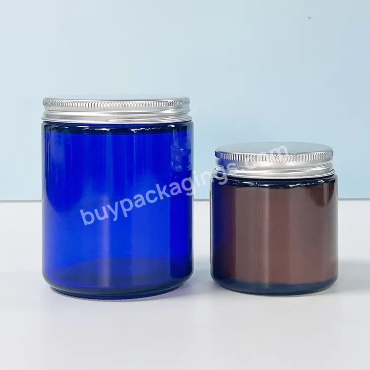 Custom 50g 60g 100g 120g Decorative Gift Multi-color Blue Amber Frosted Luxury Empty Candle Jars With Gold Silver Lid