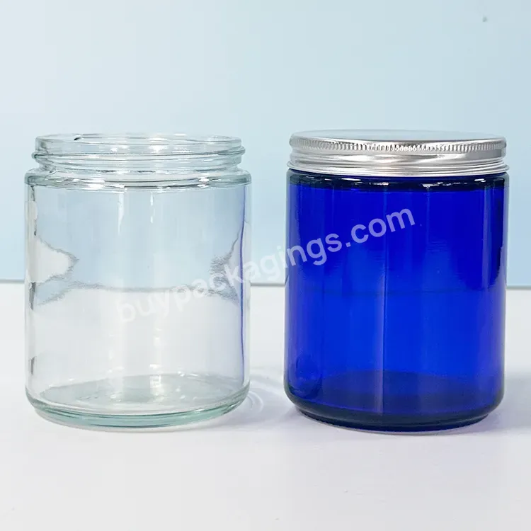 Custom 50g 60g 100g 120g Decorative Gift Multi-color Blue Amber Frosted Luxury Empty Candle Jars With Gold Silver Lid