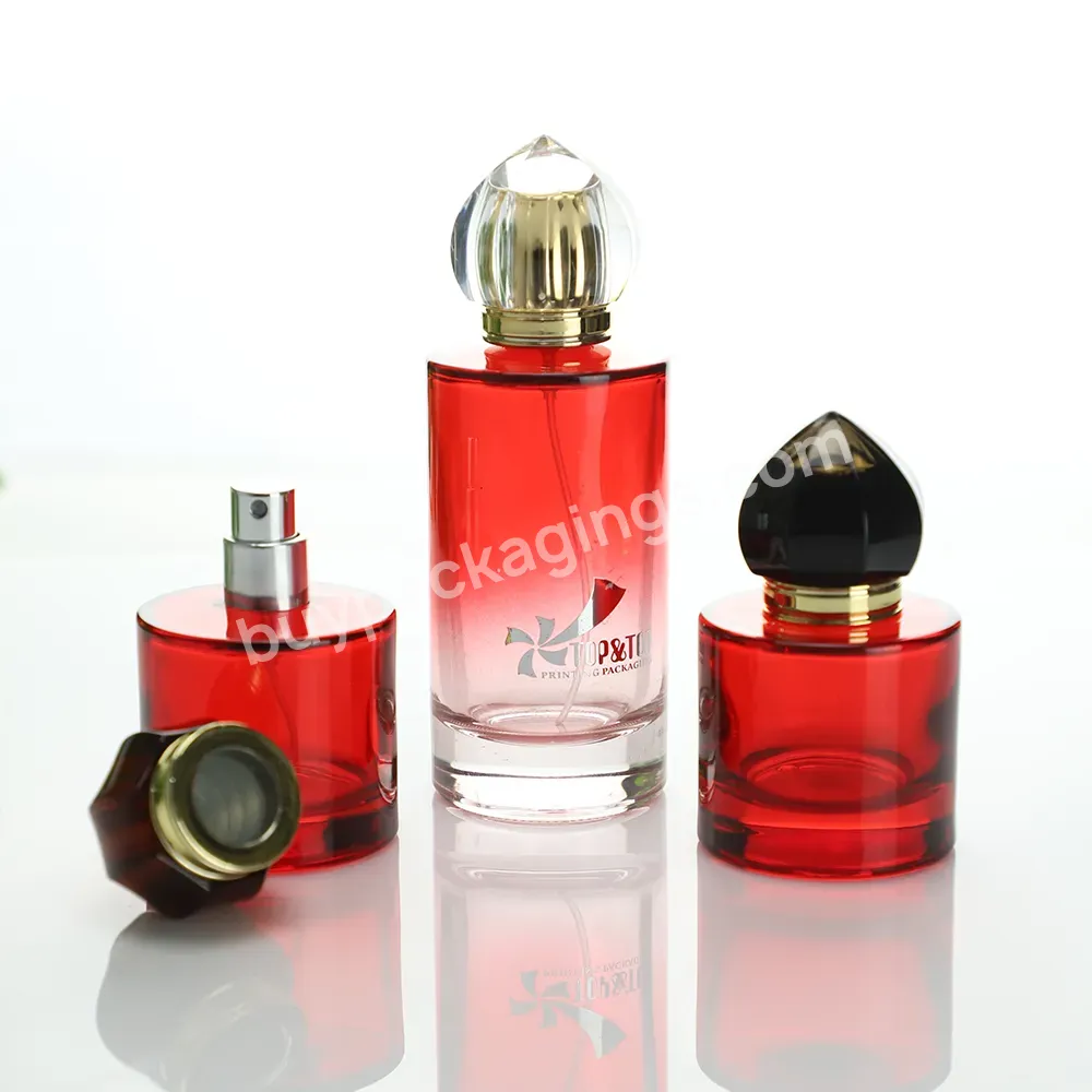 Custom 50ml 100ml Round Red Glass Perfume Packaging Bottles Cylinder Empty Scent Bottle Manufacturer