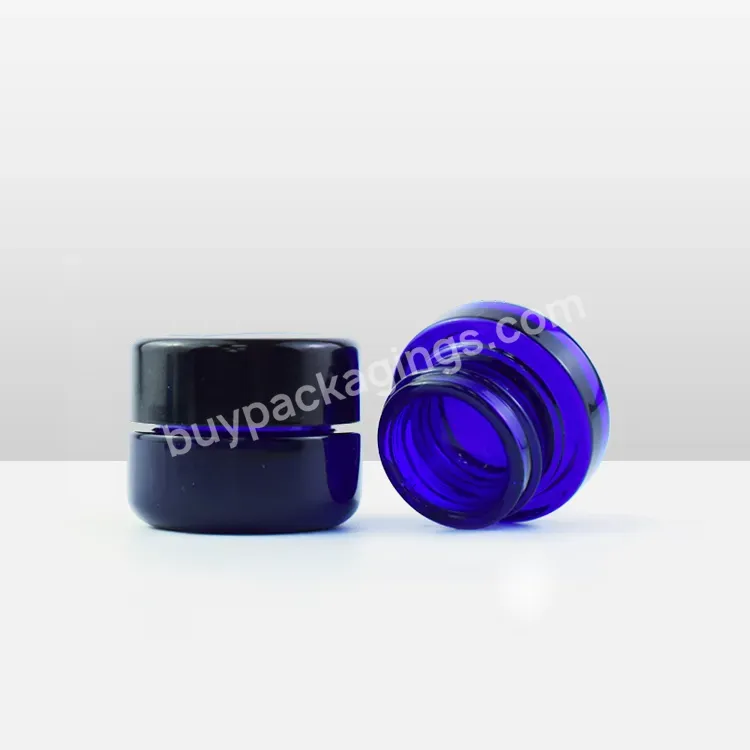 Custom 5ml 9ml Child Resistant Solid Blue Glass Concentrate Jars With Smell Proof Lid