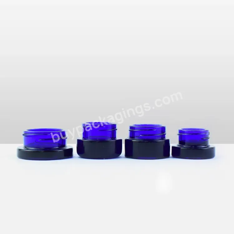 Custom 5ml 9ml Child Resistant Solid Blue Glass Concentrate Jars With Smell Proof Lid