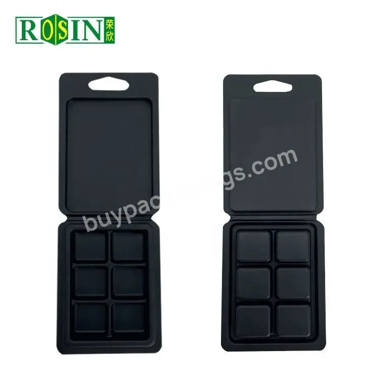 Custom 6 Cavity Matte Black Candle Wax Melt Container Snap Bar Wax Melt Mold Plastic Clamshell Packaging