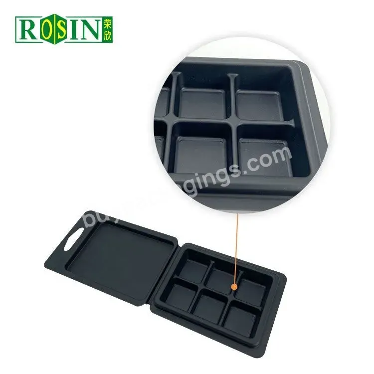 Custom 6 Cavity Matte Black Candle Wax Melt Container Snap Bar Wax Melt Mold Plastic Clamshell Packaging