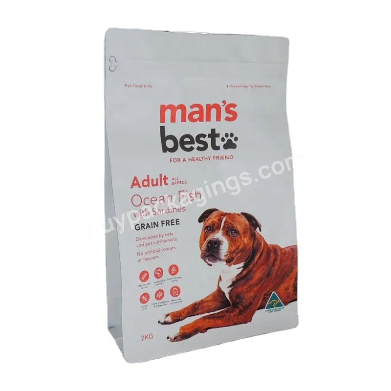 Custom 8 Eight Side Seal Gusset Square Mylar Flat Bottom Snack Ziplock Pet Cat Dog Food Packaging Bags