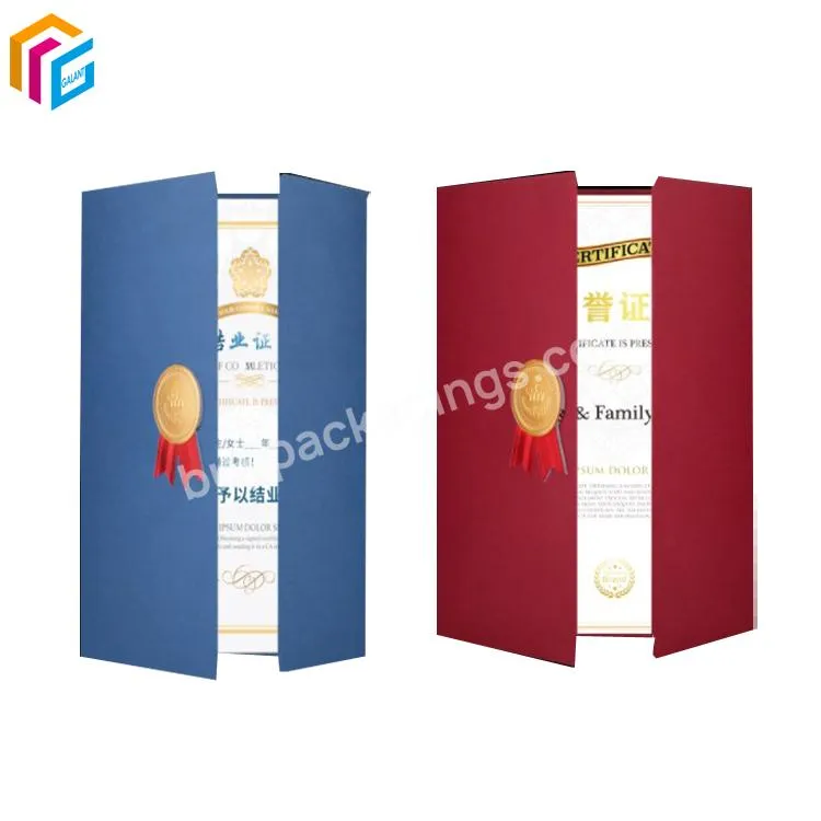 Custom A4 Paper Gold Foil Logo Certificate Folder 8.5*11 inch Degree Holder Cover Holder for Graduation Diploma