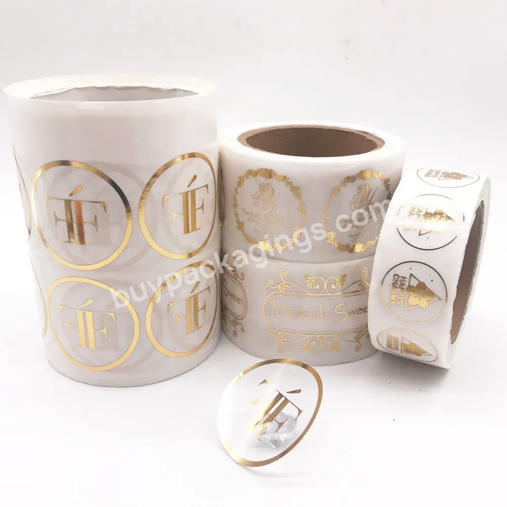 Custom Adhesive Gold Foil Hot Stamping Clear Sticker Printing Label Roll