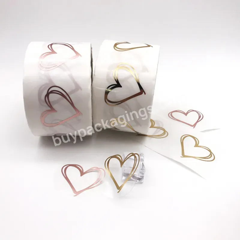 Custom Adhesive Waterproof Vinyl Transparent Heart Seal Sticker Rose Silver Gold Foil Clear Labels Printing