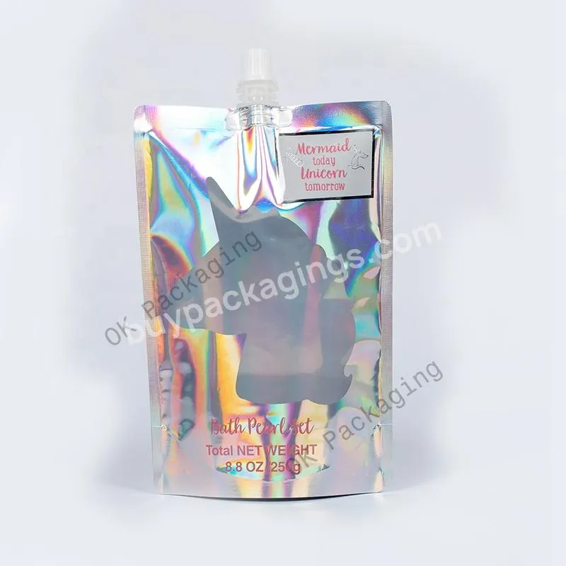 Custom Aluminum Doypack With Spout,100ml/ 350ml/32oz White And Clear Reusable Food Spouted Pouch For Hair Product/coffee/ Drink
