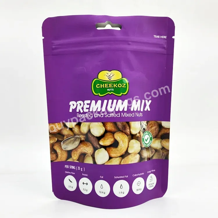 Custom Aluminum Foil Stand Up Packing Pouch Roasted Cashew Nuts Seed Food Packaging Bags For Dried Fruit Snacks With Zipper