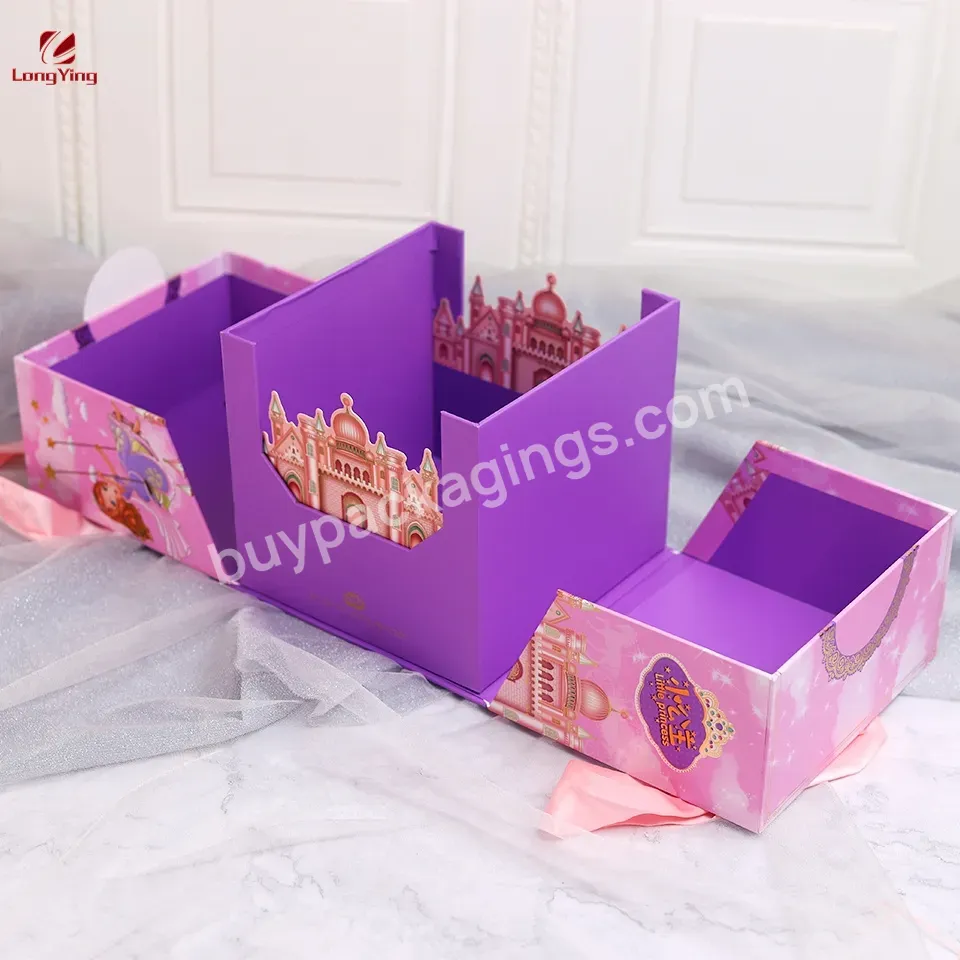 Custom Baby Gift Box Paper Castle Box Cardboard Double Door Box With Ribbon Handle