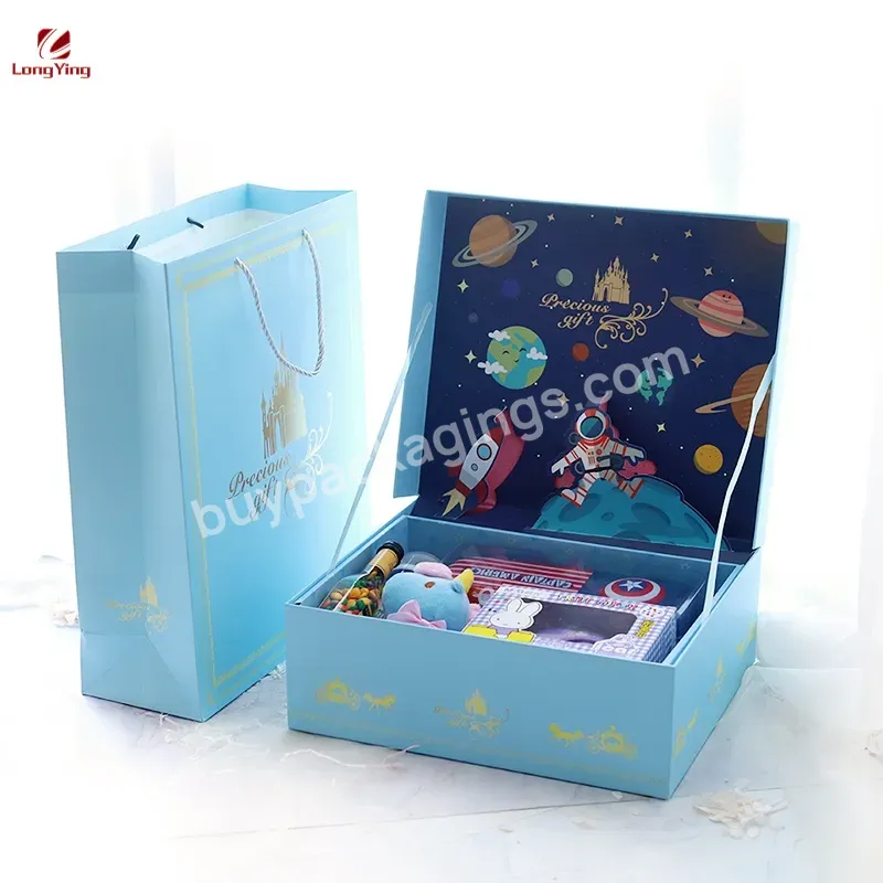Custom Baby Gift Box Paper Magnet Box Book Shape Cardboard Box With Ribbon Closure