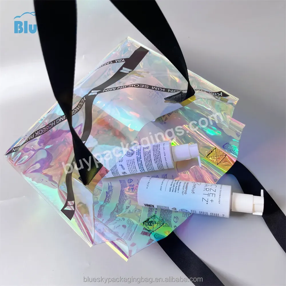 Custom Batch Holographic Pvc Beach Tote Bag Transparent Laser Tote Bag Transparent Rainbow Shopping Bag With Logo