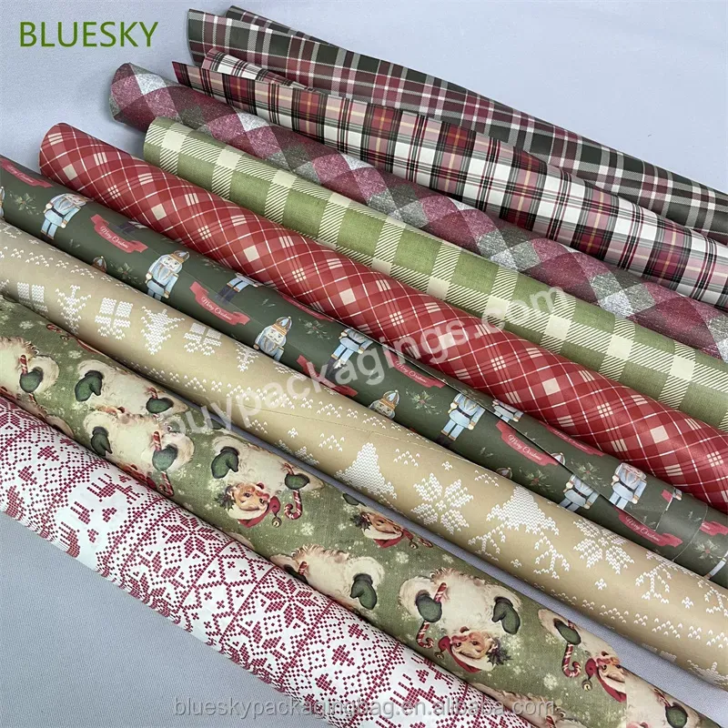 Custom Beautiful Biodegradable Christmas Gift Packing Paper Roll With Color Logo Printed