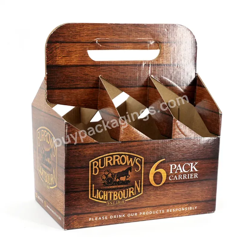 Custom Beer Bottle Paper Boxes Carrier Cardboard 4 6 Pack Bottle Carrier Wine Box