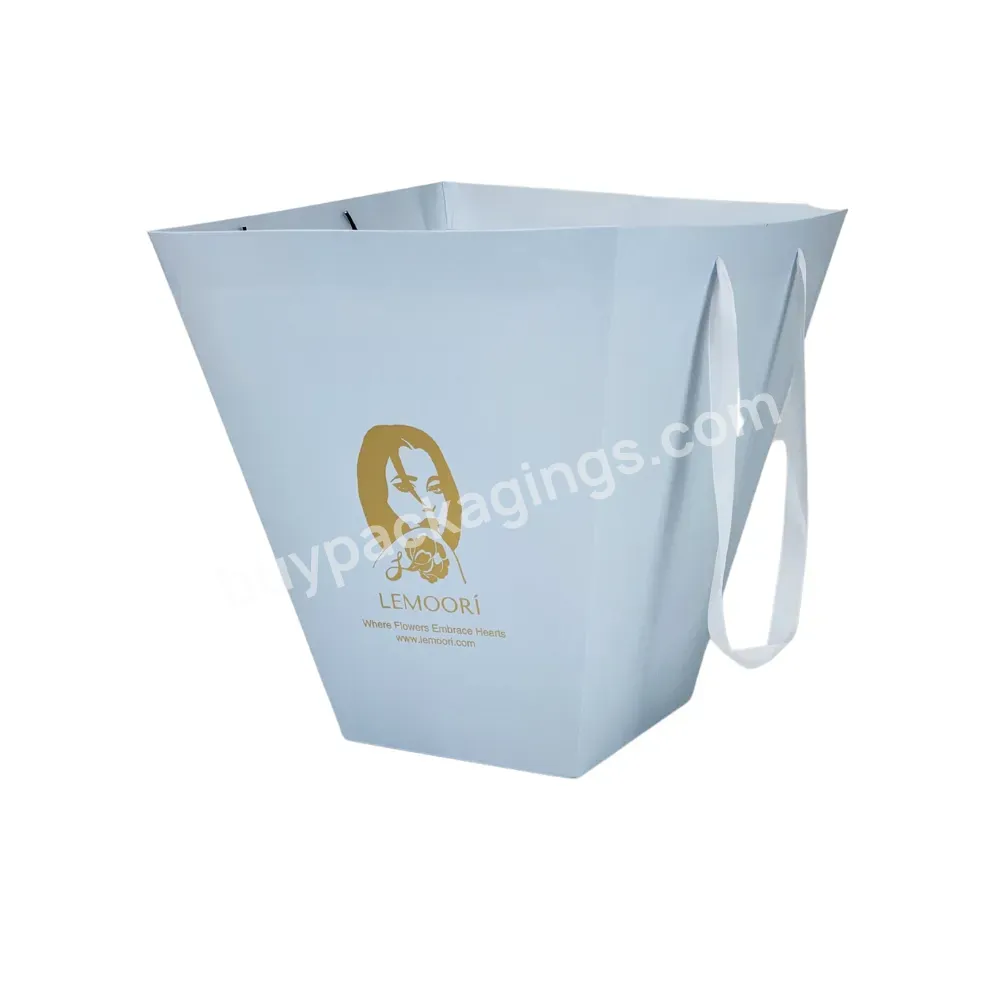 Custom Big Size Trapezoidal Flower Paper Bag With Logo Printing For Flower Packaging In Flower Shop
