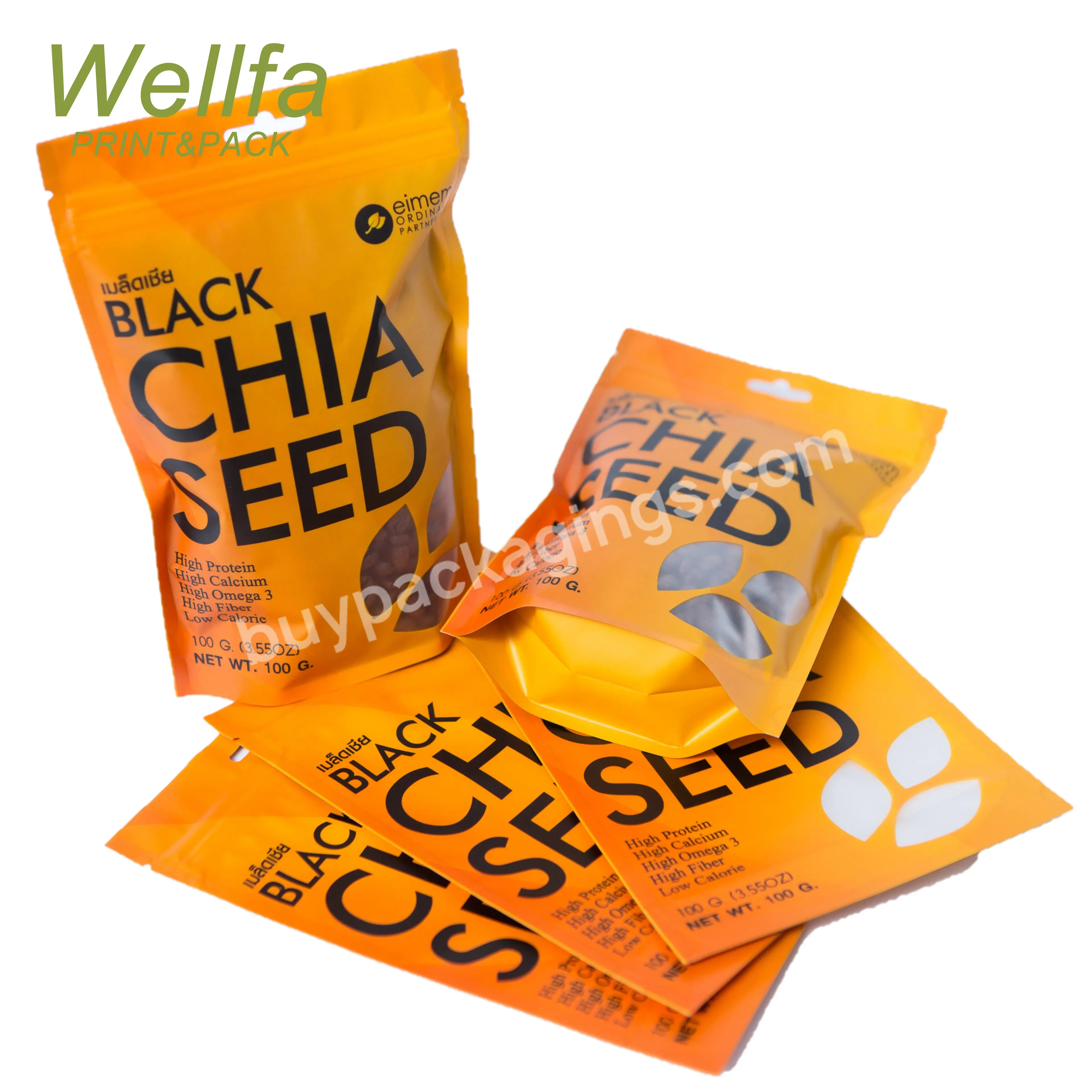Custom Biodegradable Bags With Logo Chia Seed Packaging Stand Up Zip Bag