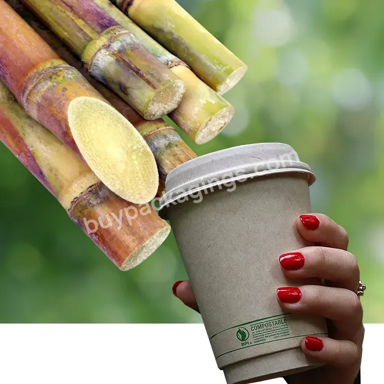 Custom Biodegradable Disposable Portable Take Away Drink 1oz 2oz 4oz16oz 22oz Sugarcane Bagasses Paper Coffee Cup With Lid