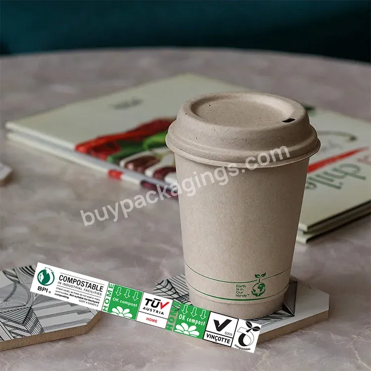 Custom Biodegradable Disposable Portable Take Away Drink 1oz 2oz 4oz16oz 22oz Sugarcane Bagasses Paper Coffee Cup With Lid