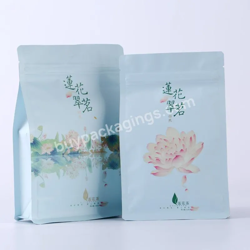 Custom Biodegradable Food Grade 8 Side Gusset Flat Bottom Zipper Kraft Paper Bag Coffee Powder Snack Whey Protein Pouches