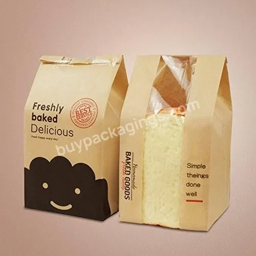 Custom Biodegradable Food Grade Kraft Paper Bag Stand Up Kraft Paper Tin Tie Bags With Window Toast Bread Bags