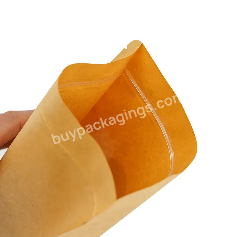 Custom Biodegradable Sealed Potato Chip Stand Up Zip Lock Kraft Paper Packaging Bag With Clear Window