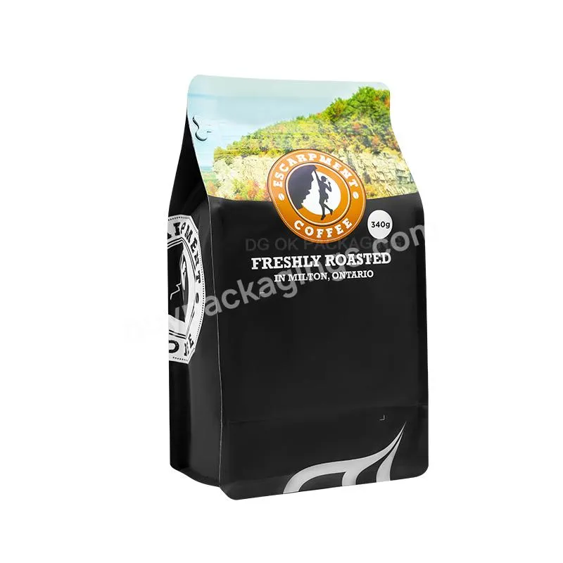 Custom Biodegradable Side Gusset Flat Bottom Beans Packaging 250g 500g 1kg Coffee Bag With Valve And Zipper Coffee Bags