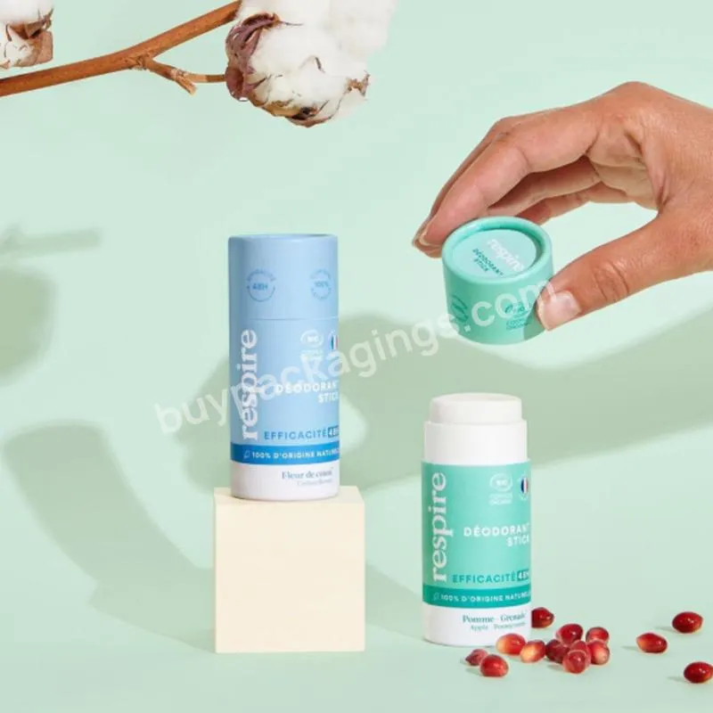 Custom Biodegradable Skincare Solid Perfume Packaging Push Up Tube Container Lip Balm Deodorant Round Cylinder Paper Packaging