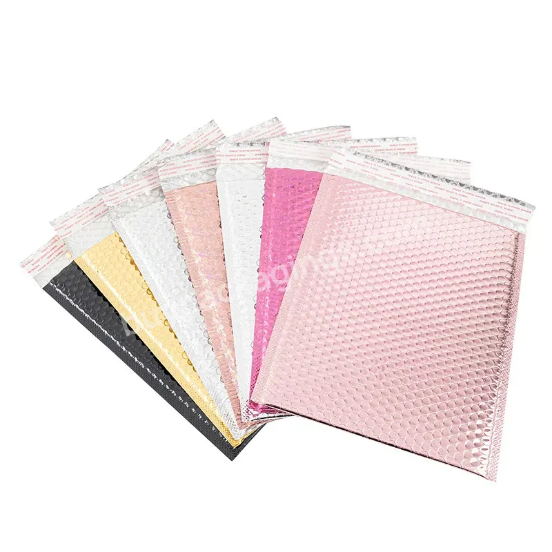 Custom Biodegradable White Pink Holographic Poly Mailing Shipping Bag Eco Friendly Metallic Padded Envelope Bubble Mailer