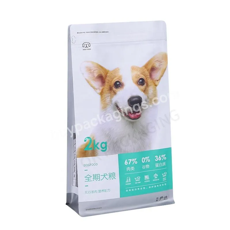 Custom Biodegradable Zipper Kraft Paper Flat Bottom Pouch 2kg 3kg 5kg Pet Dog Food Plastic Bag Cat Litter Packaging Bag