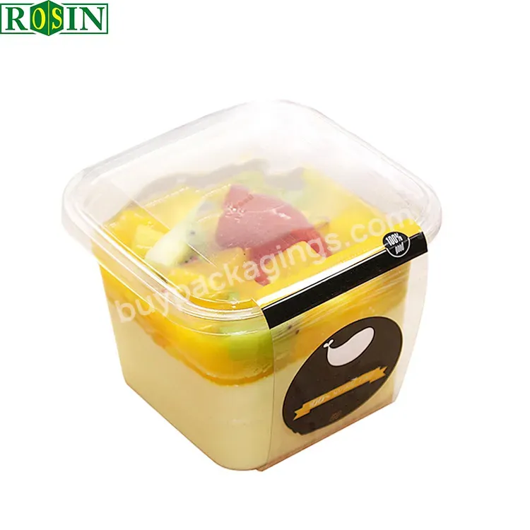 Custom Black Cake Container Plastic Clear Lid Individual Cake Rectangular Box With Sticker For Cake Tray