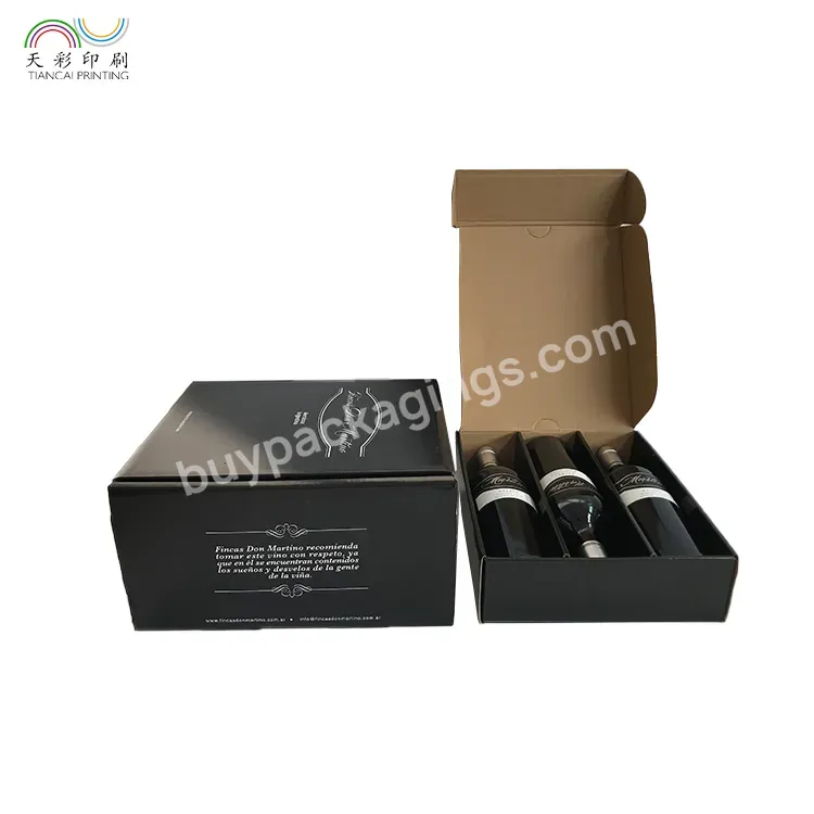 Custom Black Cardboard Corrugated Paper Packaging Shipping Wine Box With Logo