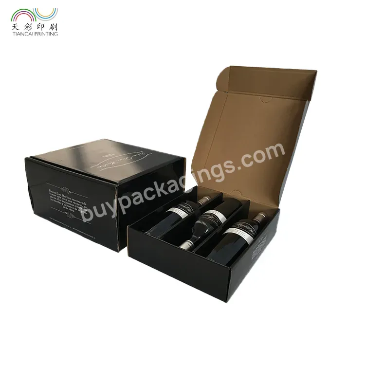 Custom Black Cardboard Corrugated Paper Packaging Shipping Wine Box With Logo