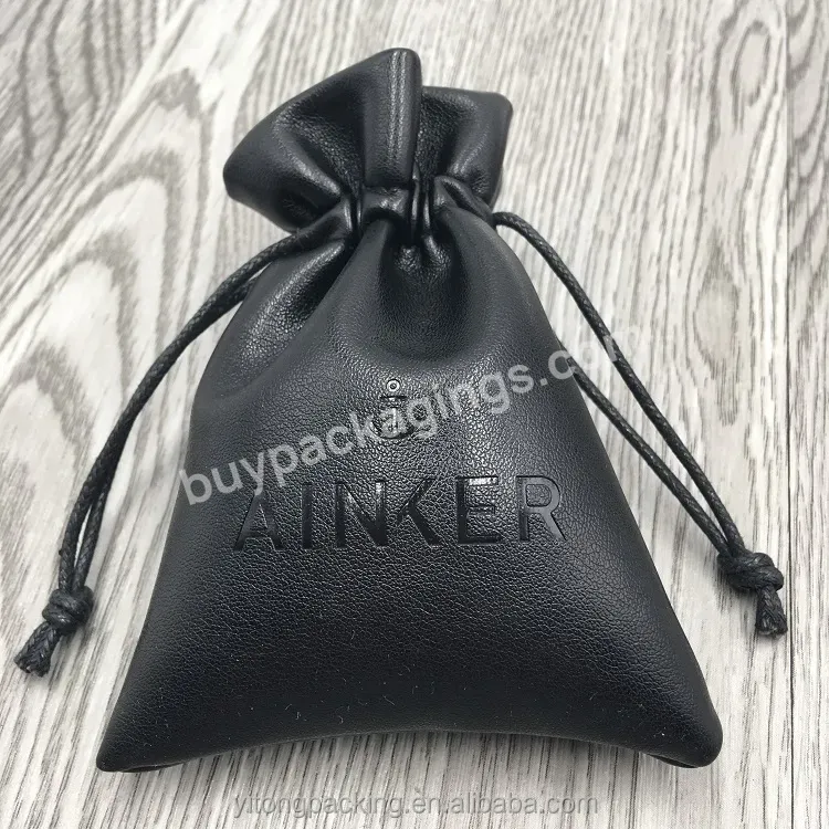 Custom Black Embossed Jewelry Pouch Leather Bag