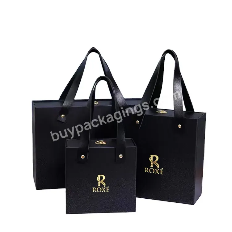 Custom Black Lovely Wedding Gift Box Magnetic Cardboard Paper Boxes With Pu Leather Handle Clothing /shoes/candy Packaging Box