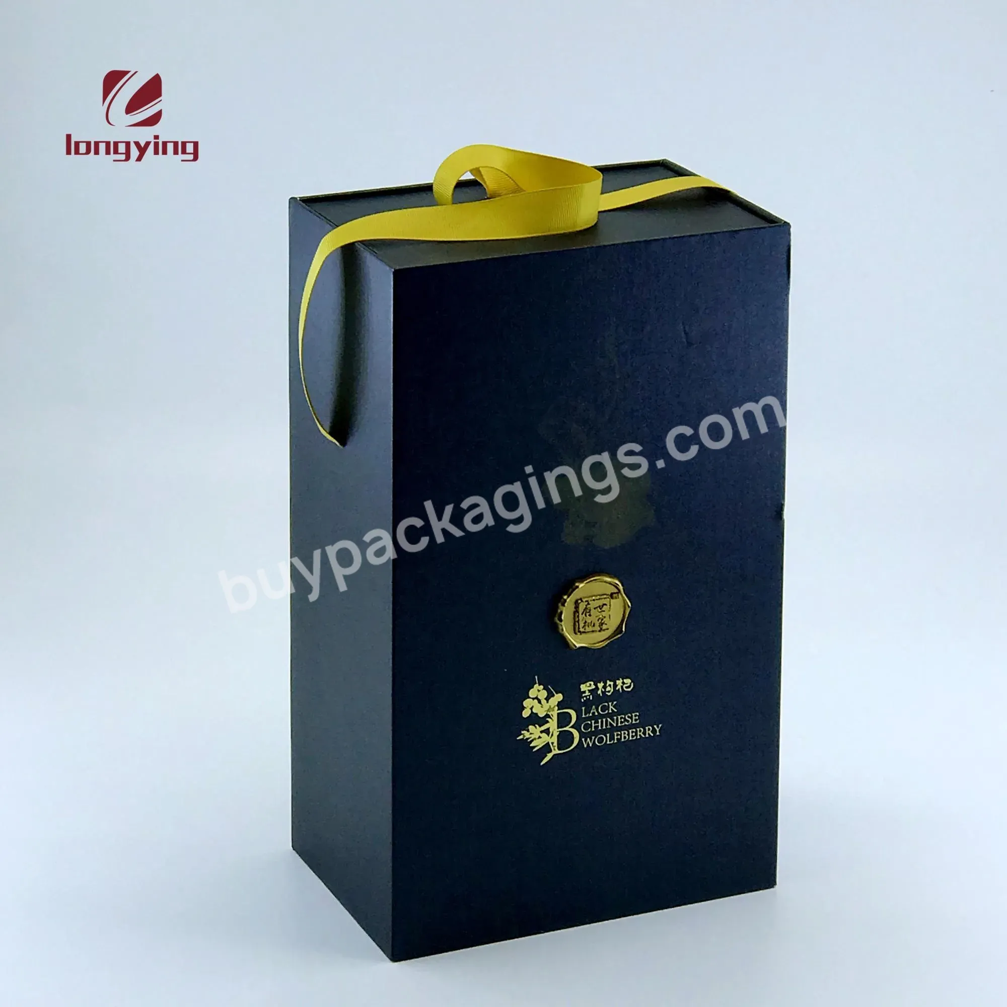Custom Black Luxury Handle Ribbons Cardboard Box With Logo Lacquer Sponges Lining For 500ml 250ml Honey Bottling Tank Gift Box