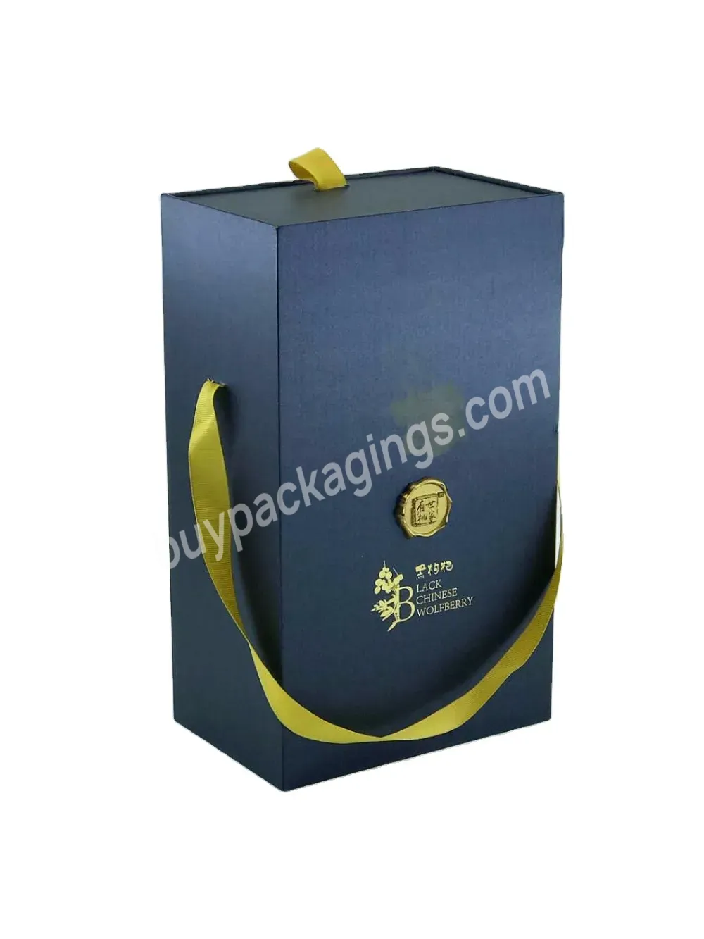 Custom Black Luxury Handle Ribbons Cardboard Box With Logo Lacquer Sponges Lining For 500ml 250ml Honey Bottling Tank Gift Box