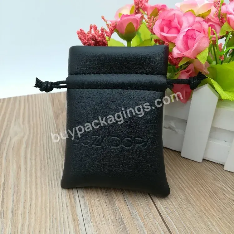 Custom Black Matt Pu Leather Packing Bag For Jewellery Embossed Logo